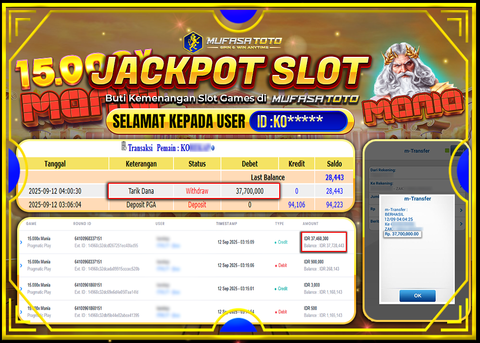 MUFASATOTO JACKPOT PRAGMATIC PLAY Rp.37.700.000|LUNAS